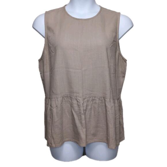 Jeanswest Linen Blend Peplum Tank Top Womens Size 16 Beige Sleeveless Blouse - Picture 2 of 11